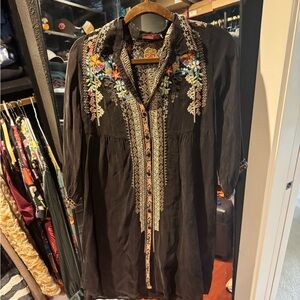 Johnny Was silk Tunic with Multicolor Embroidery